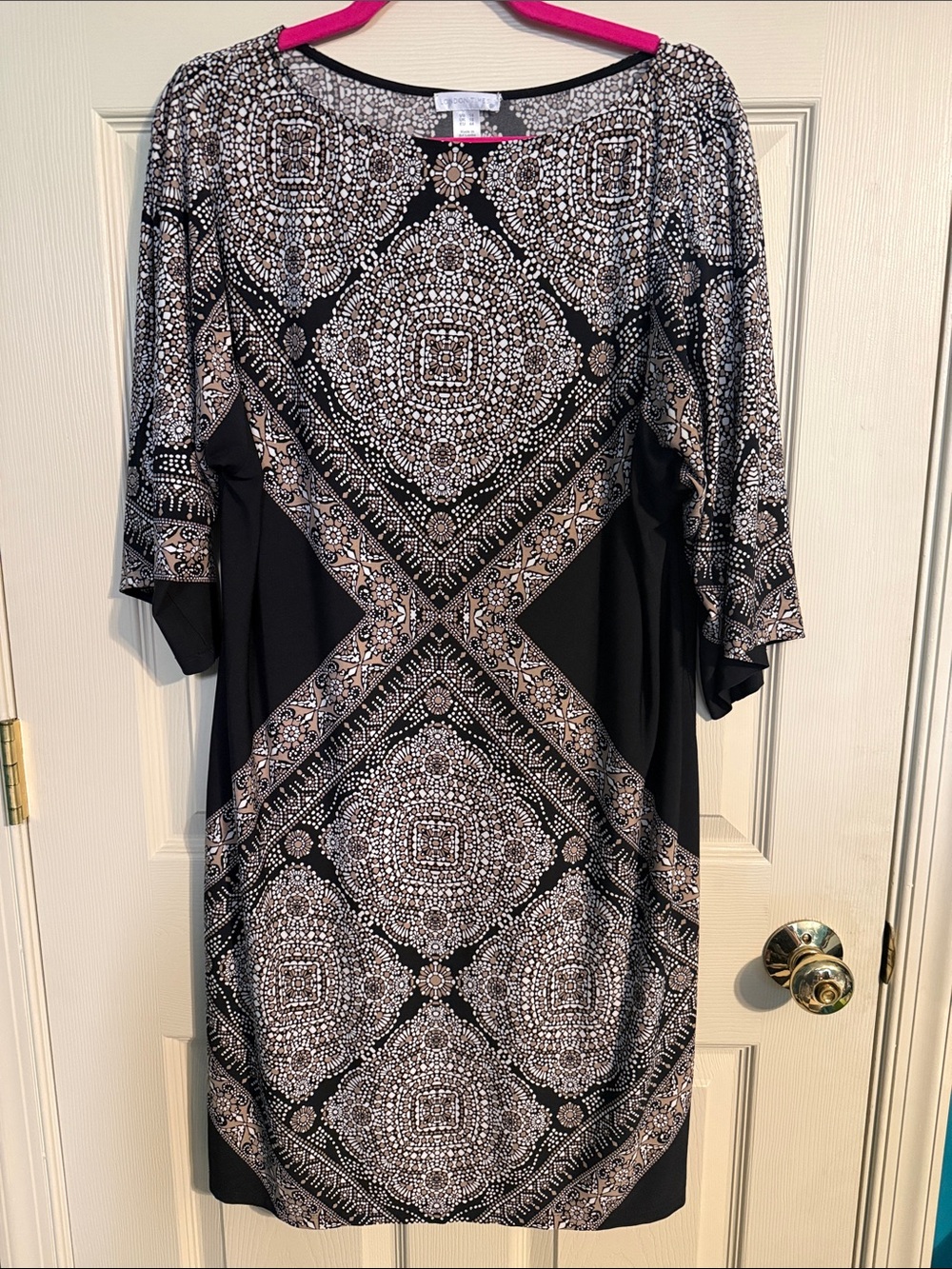 London Times Black and Beige Printed Midi Dress